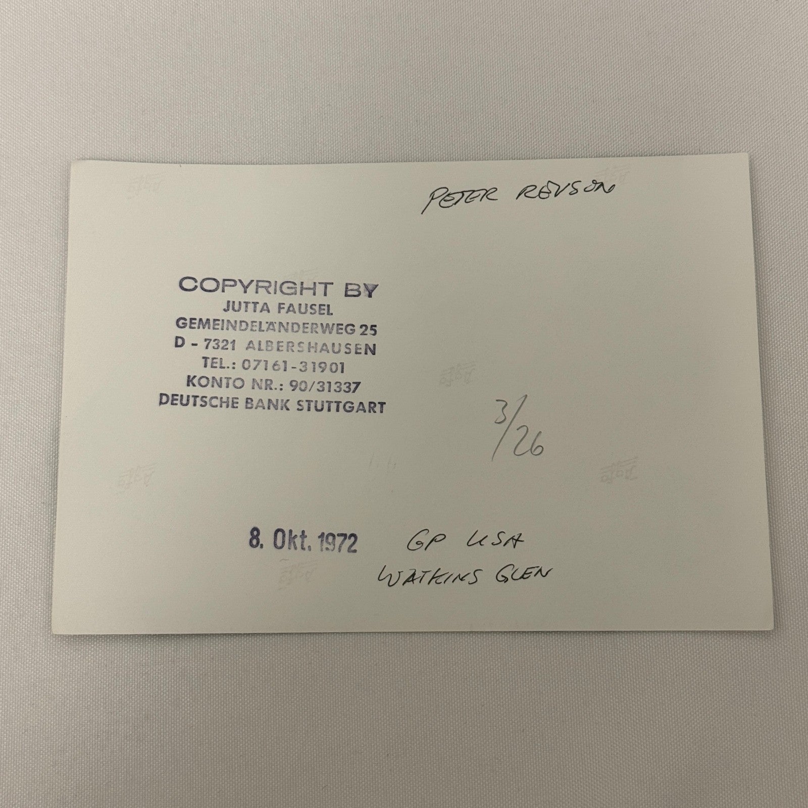 Vintage Racing Photo 1972 Watkins Glen USA Grand Prix Peter Revson Motorsport