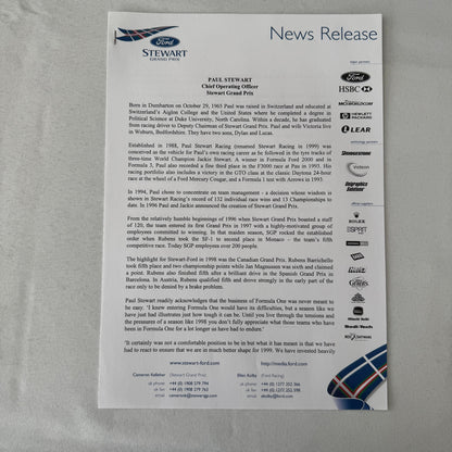 1999 Ford Jackie Stewart Racing Team SF3 Press Kit 35mm Slides Brochure Photos
