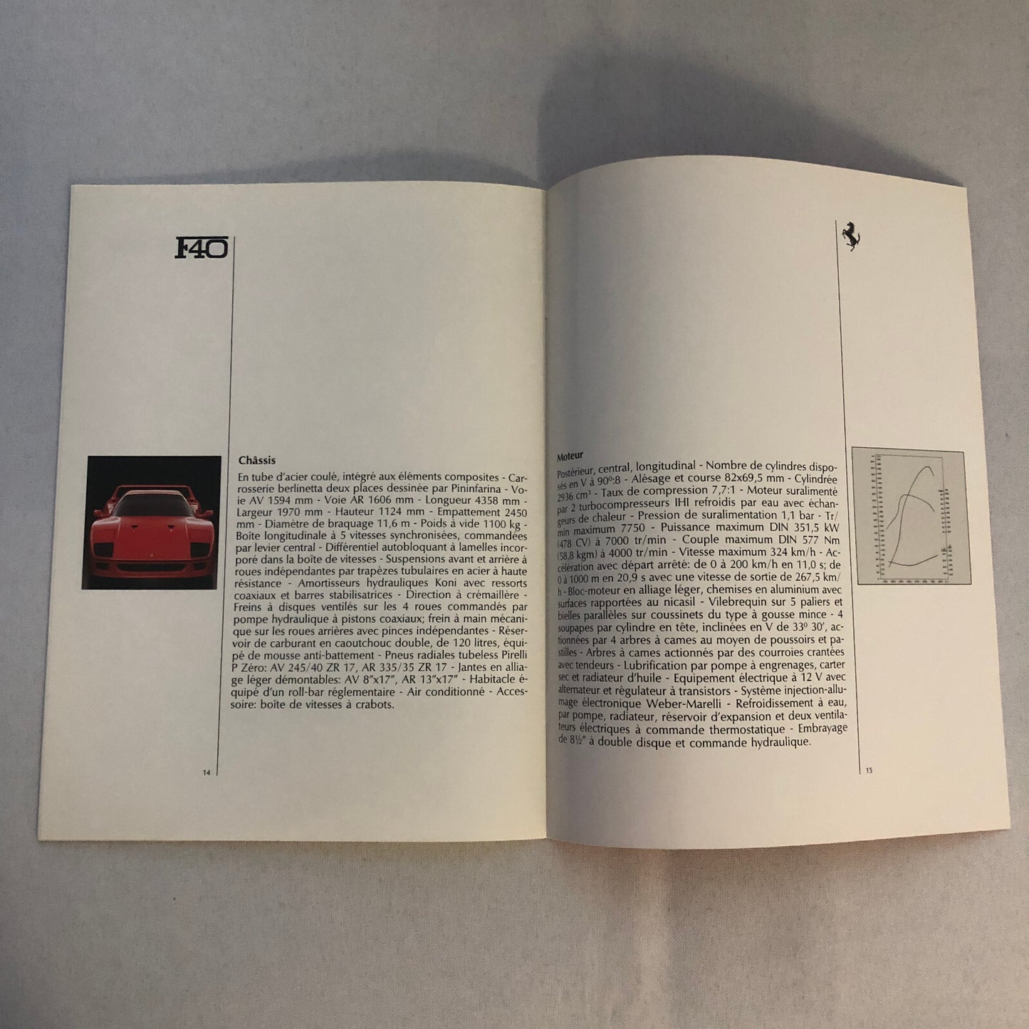 Ferrari Sales Brochure GTB GTS Turbo 328 Mondial 412 Testarossa F40 FRENCH TEXT