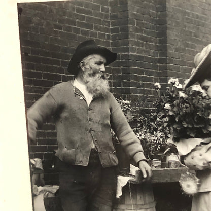 Antique Glass Plate Lantern Slide Photo Man Woman Child in Market Beard