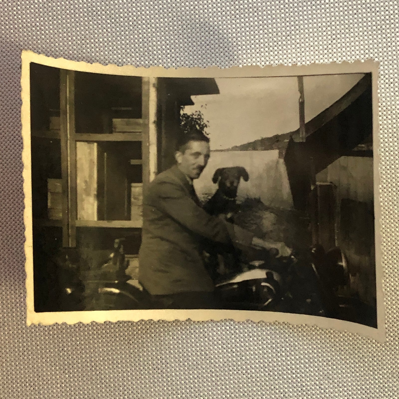 Vintage Photo Photograph Man on Motorcycle with Dog Bike  Tag AL22SM2
