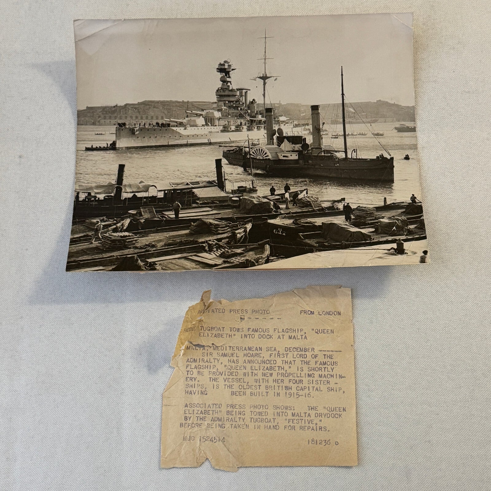 Vintage Military Ship Photo Photograph Print HMS Queen Elizabeth Battleship 1936