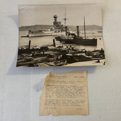 Vintage Military Ship Photo Photograph Print HMS Queen Elizabeth Battleship 1936