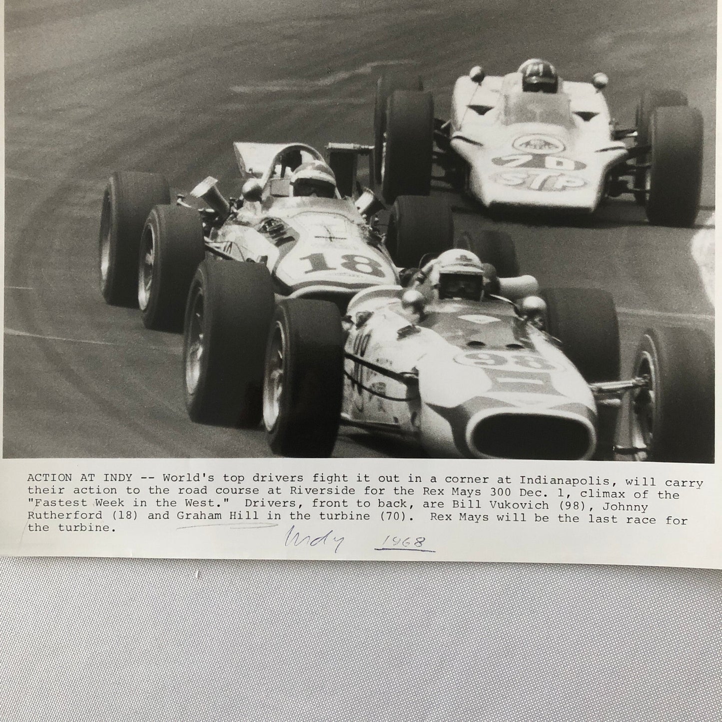 Vintage Indy Indianapolis 500 Racing Photo Photograph Graham Hill + 1968