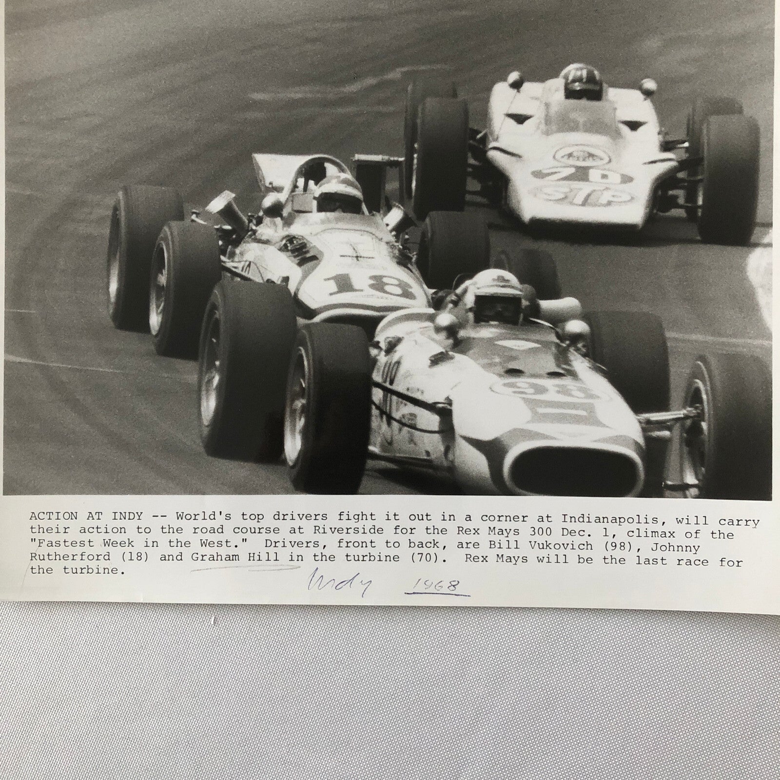 Vintage Indy Indianapolis 500 Racing Photo Photograph Graham Hill + 1968