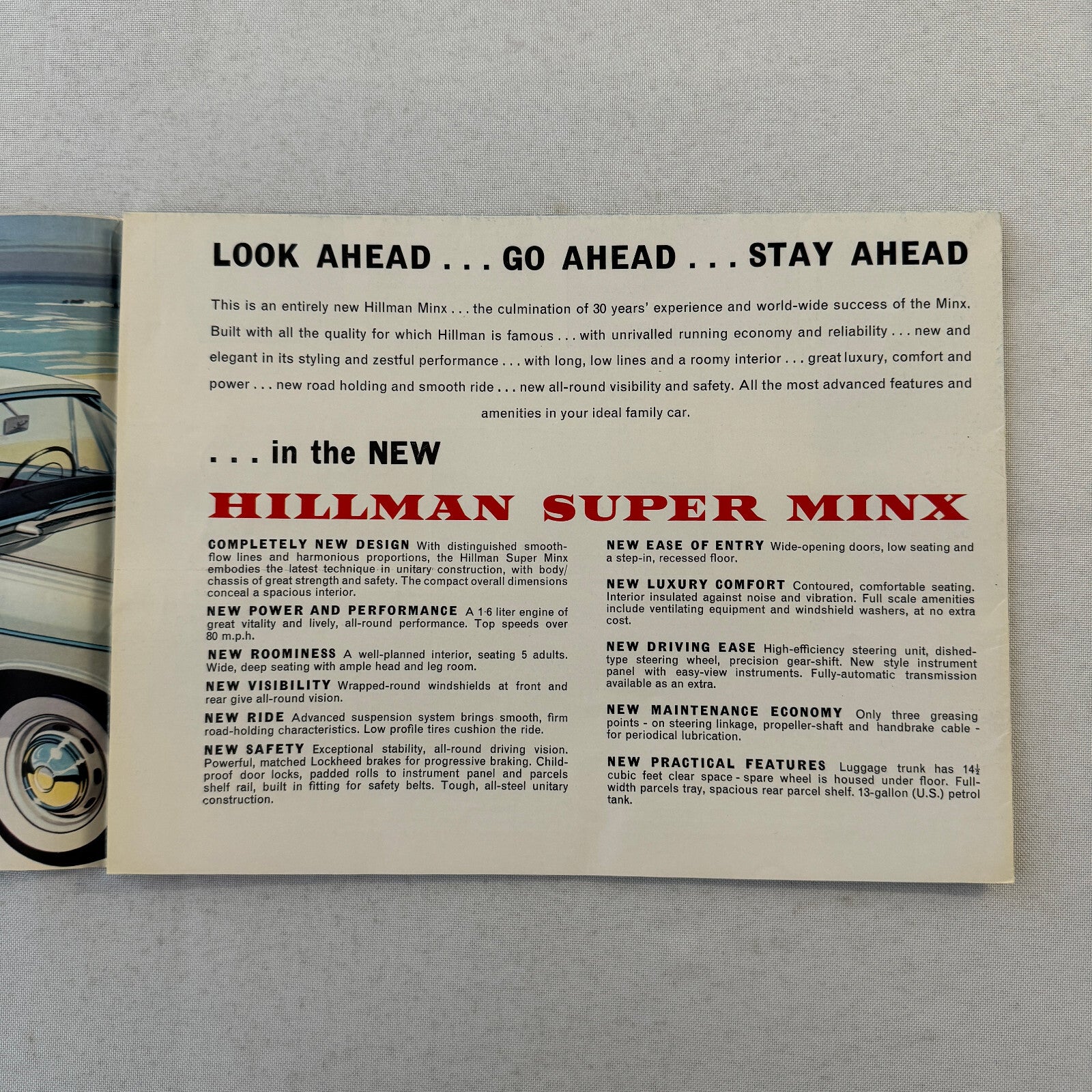Hillman Super Minx Car Sales Brochure Catalog Advertising Vintage