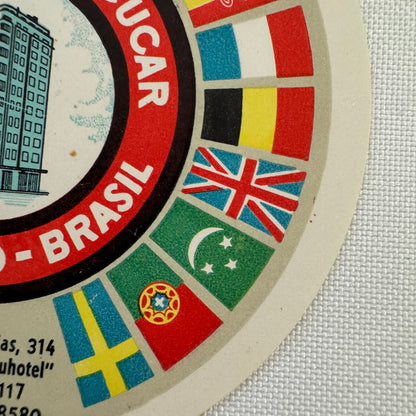 Vintage Travel Luggage Label Sao Paulo Brazil Brazilian Hotel Pao de Acucar