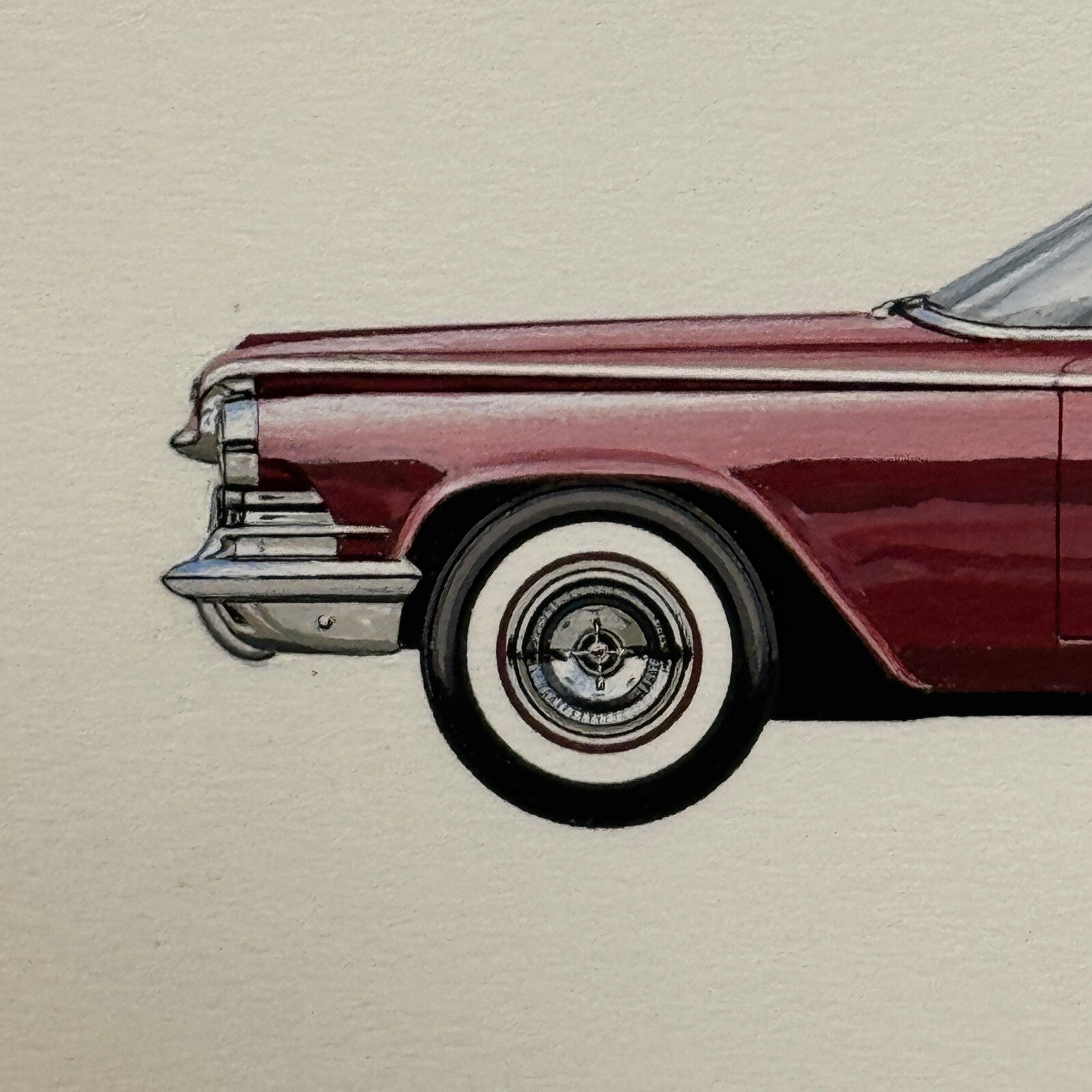 1959 Buick LeSabre Convertible Car Illustration Art Drawing Vintage Miniature