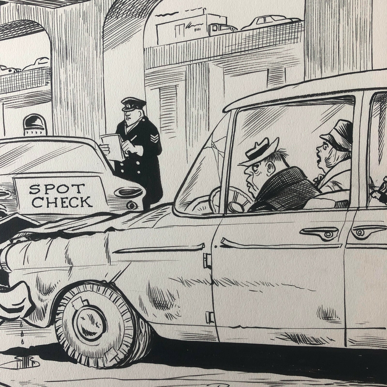 Vintage 1960s Newspaper Comic Illustration Art Police Drunk Driver Toronto 