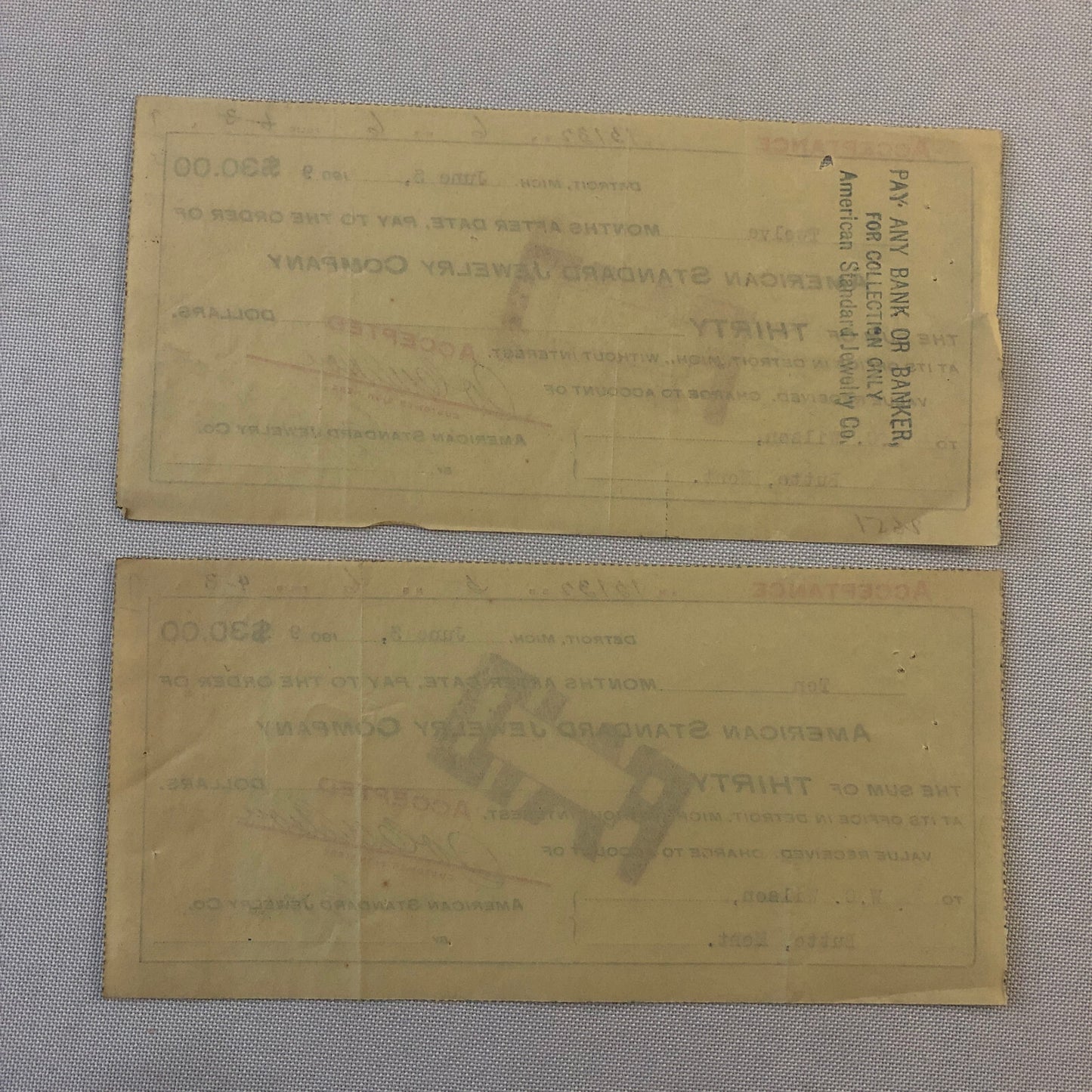 American Standard Jewelry Company Document Ephemera Lot 2x 1909