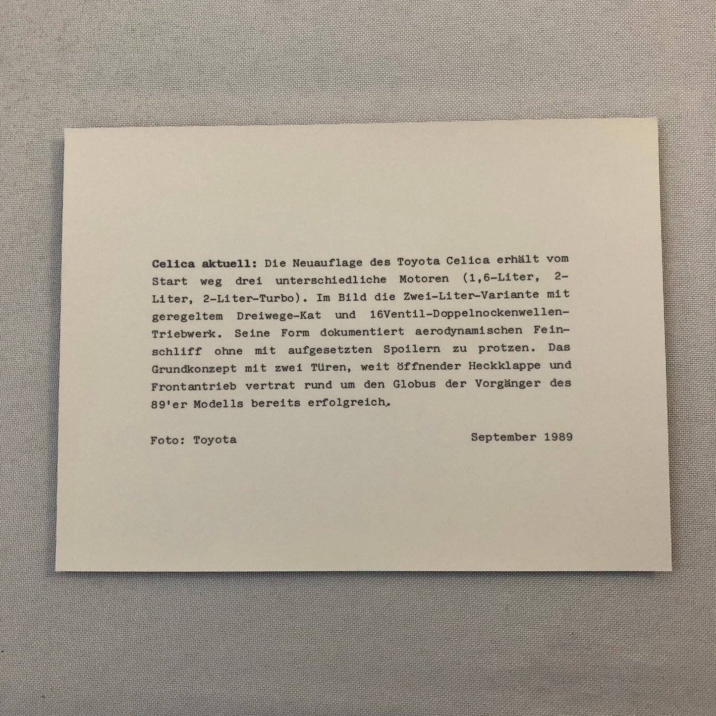 1989 1990 Toyota Celica Car Factory Press Photo Photograph German Text