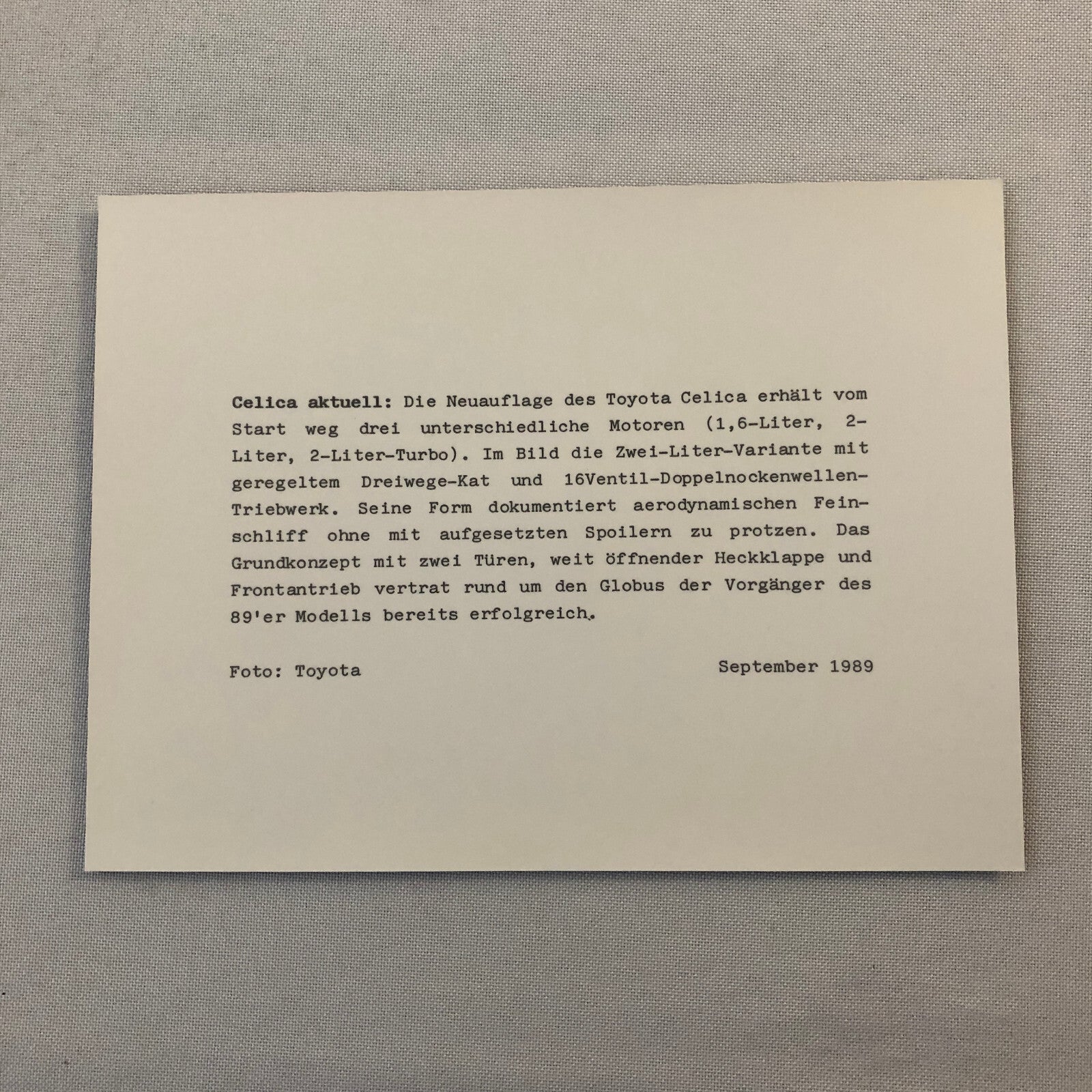 1989 1990 Toyota Celica Car Factory Press Photo Photograph German Text