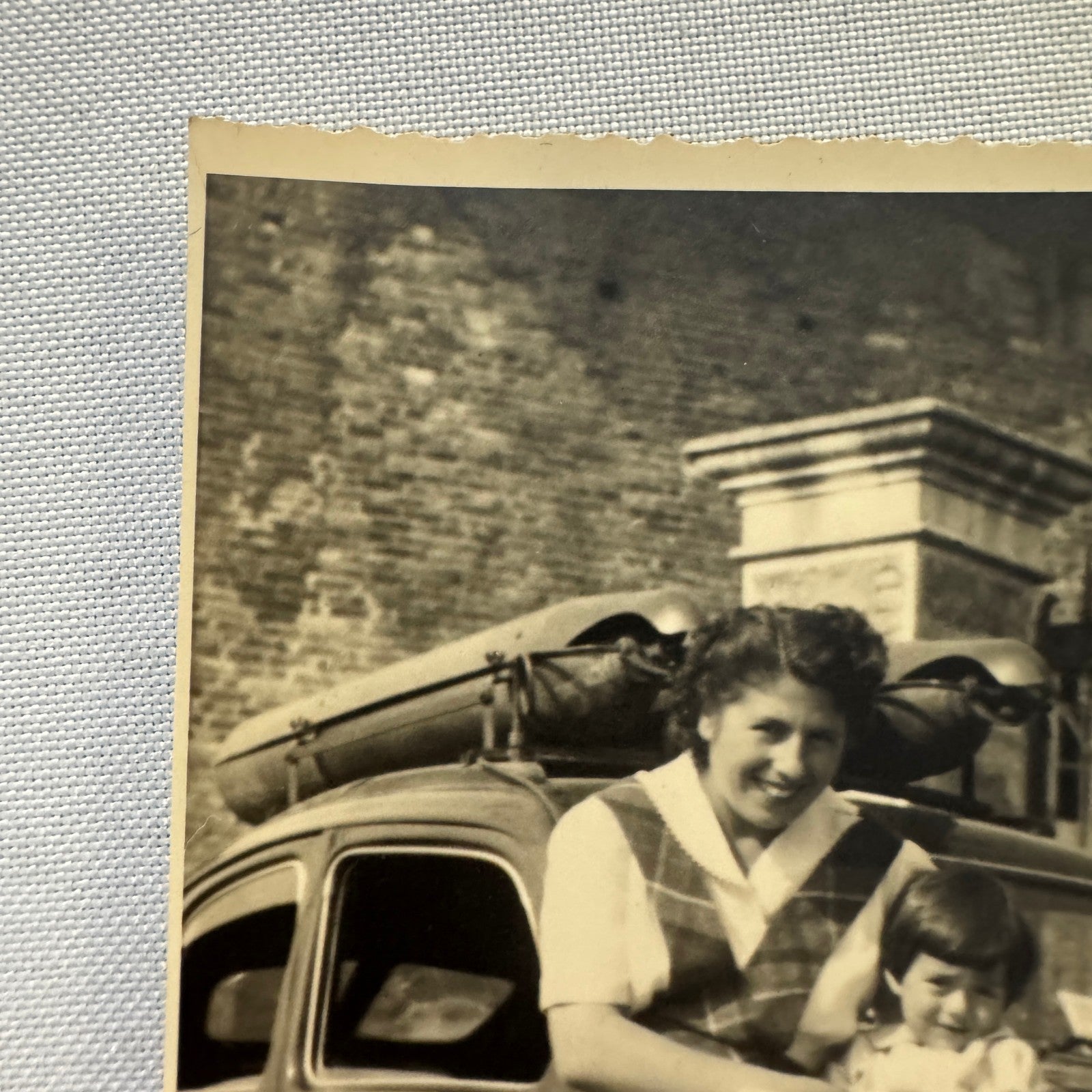 Vintage Photograph Photo Print Woman with Child and Automobile Mother European