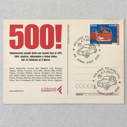Fiat 500 Italian Advertising Postcard with Postage Stamp Post Card