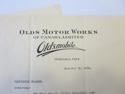 1919 Olds Motor Works of Canada Oldsmobile Factory Dealer Bulletin Letter 3 Page