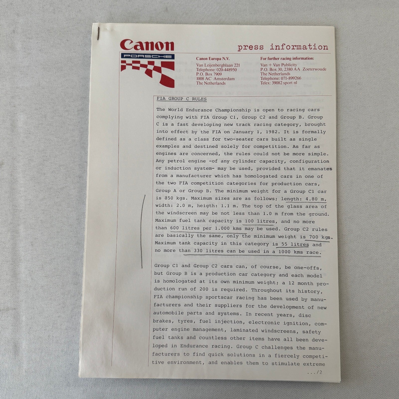 1984 Canon Porsche Racing Press Kit Photos Jan Lammers Jonathan Palmer