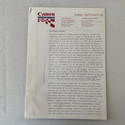 1984 Canon Porsche Racing Press Kit Photos Jan Lammers Jonathan Palmer