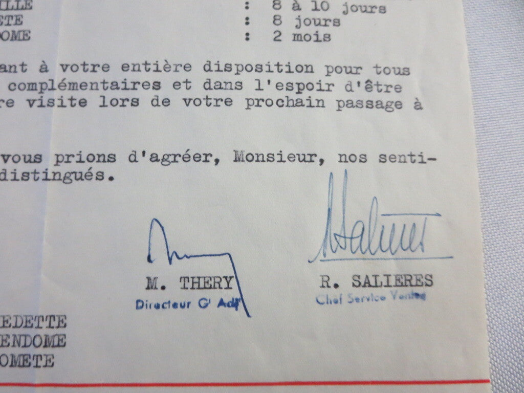 1953 French Ford Dealer Dealership Letter Letterhead Document Car - Berri Artois