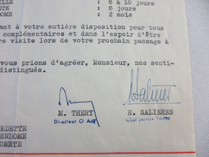 1953 French Ford Dealer Dealership Letter Letterhead Document Car - Berri Artois