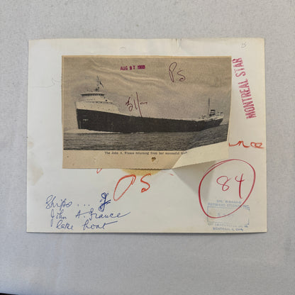 Vintage Ship Boat Press Photo Photograph Print John A France Montreal Star