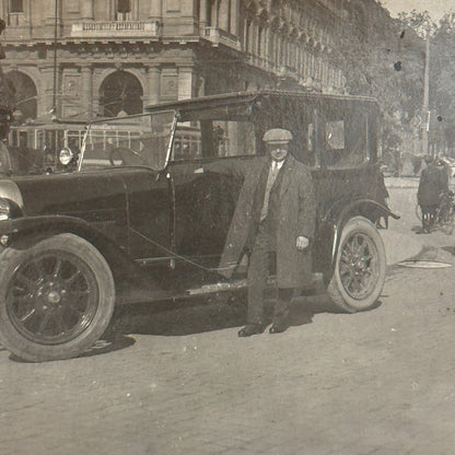 Vintage Photograph Photo Man with Early Car Automobile Antique