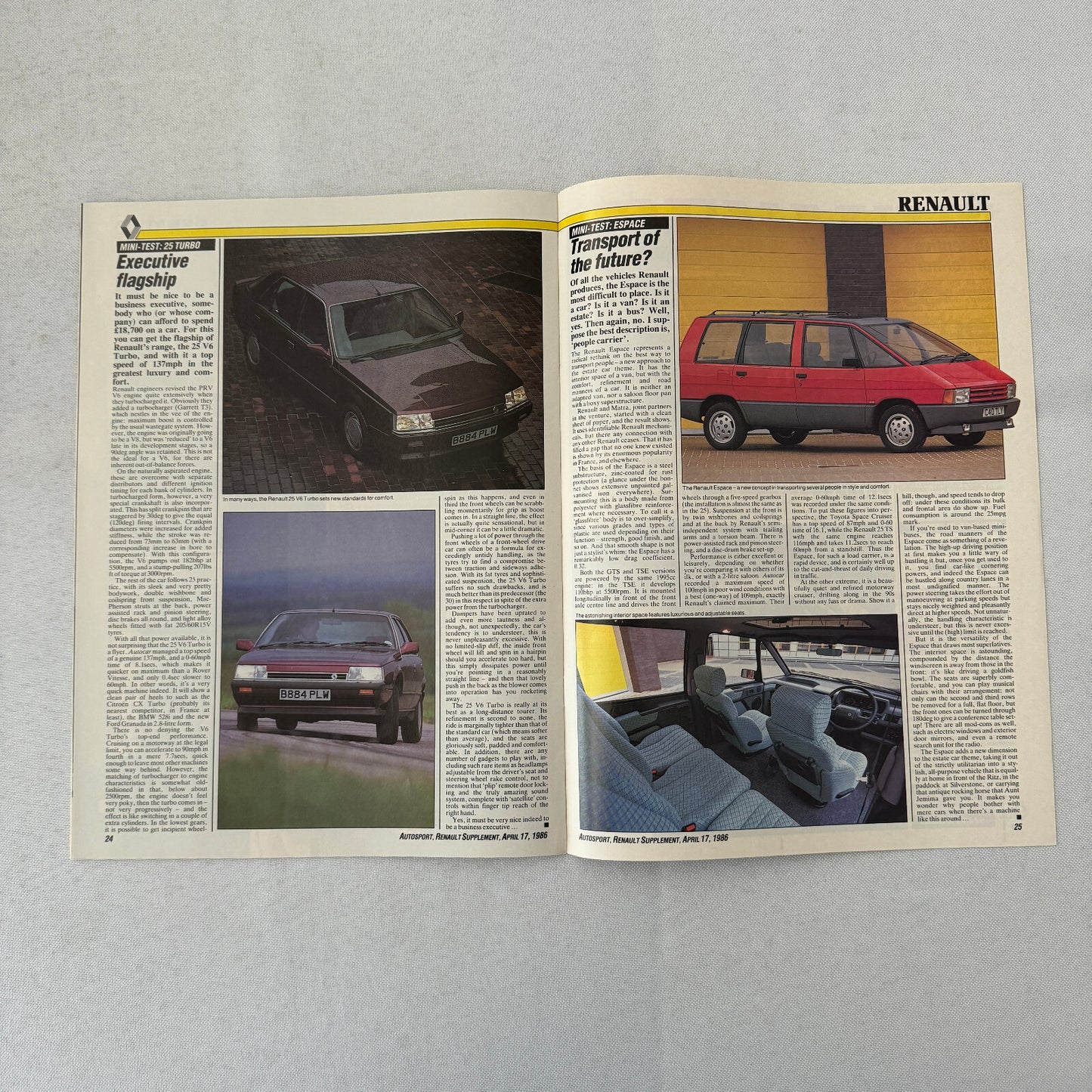 1986 Renault Racing Autosport Supplement Formula One F1 Renault 5GT Turbo ELF +