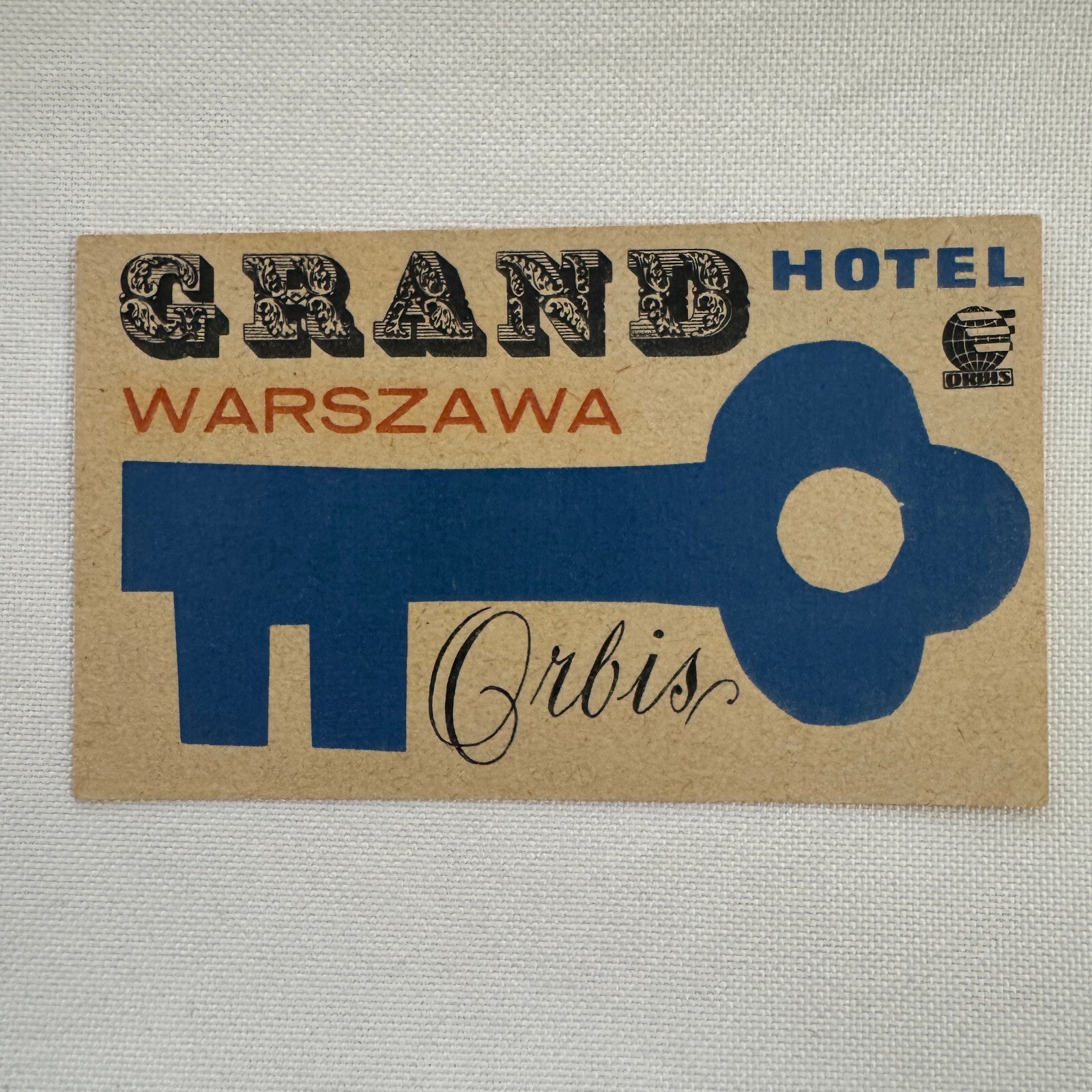 Vintage Travel Luggage Label Grand Hotel Orbis Warszawa Warsaw Poland Polish