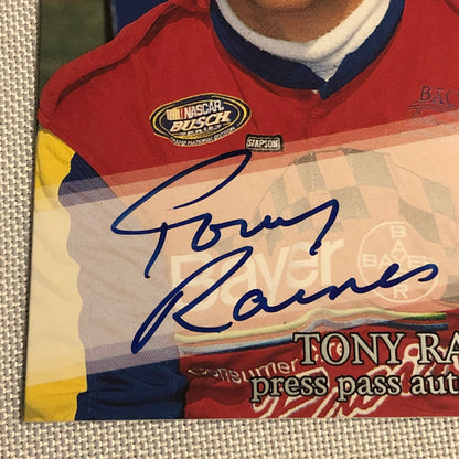 2001 Press Pass Autograph Tony Raines Signed Autographed Signature Card NASCAR