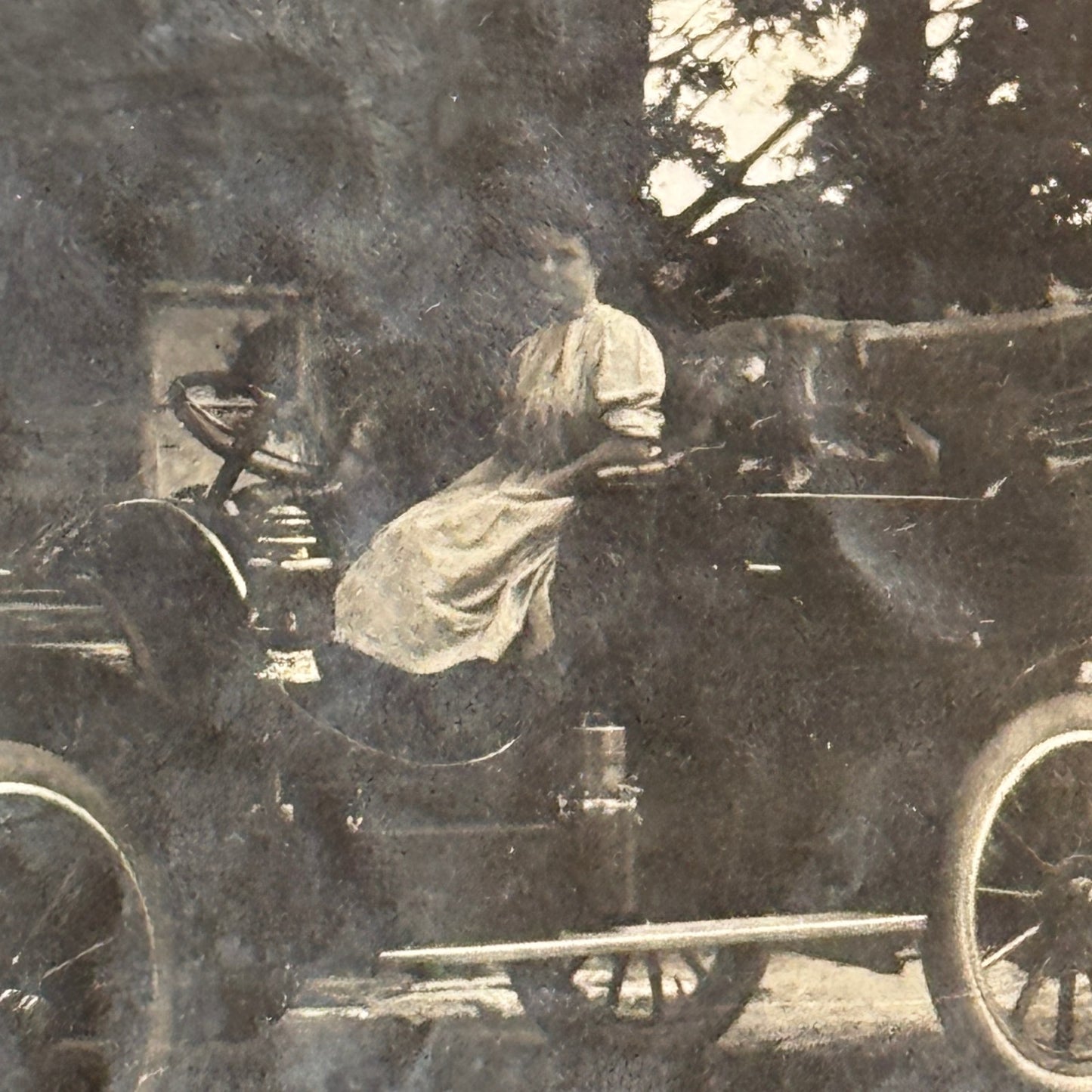 Vintage Photograph Photo Print Woman with Early Antique Car Automobile