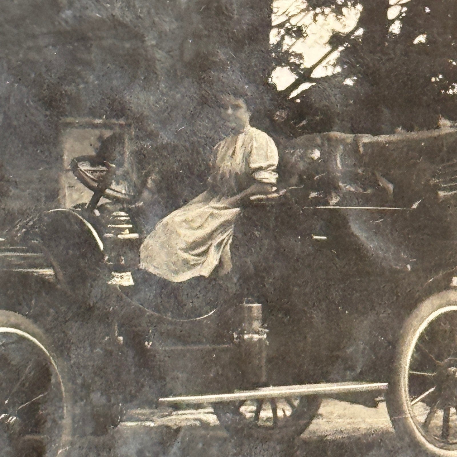 Vintage Photograph Photo Print Woman with Early Antique Car Automobile