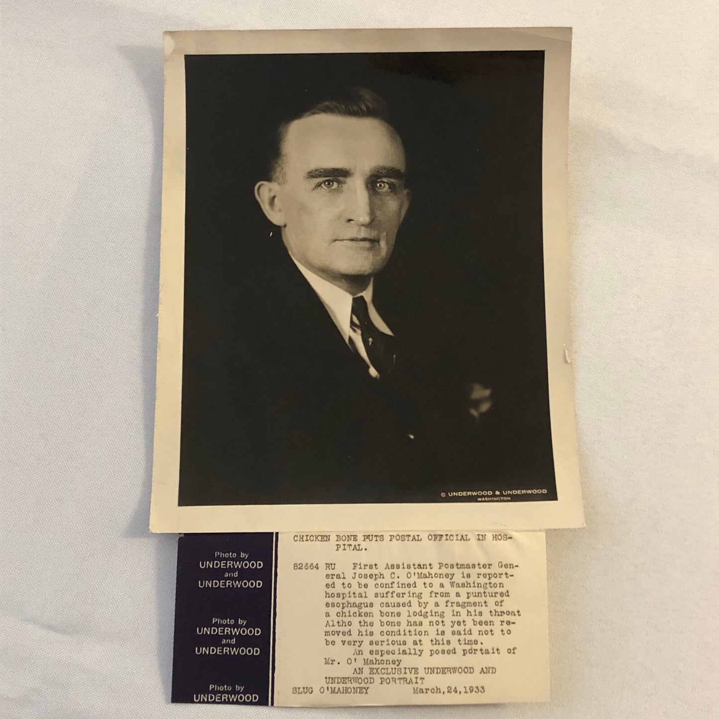 Press Photograph Photo Postmaster General In Hospital due to Chicken Bone 1933