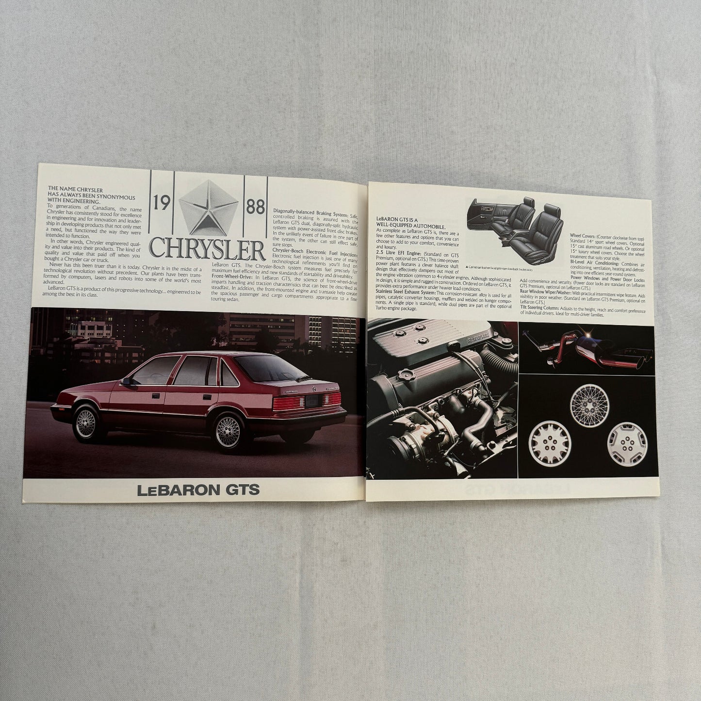 1988 Chrysler LeBaron GTS Car Sales Brochure Catalog Advertising