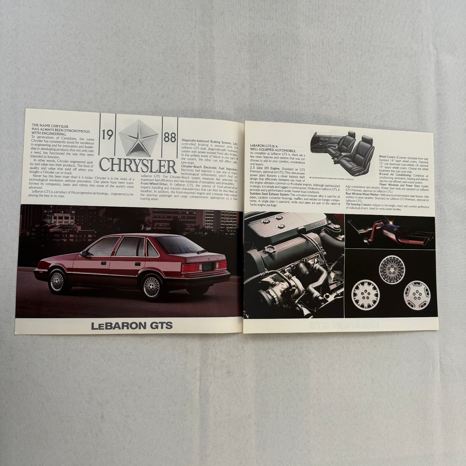 1988 Chrysler LeBaron GTS Car Sales Brochure Catalog Advertising