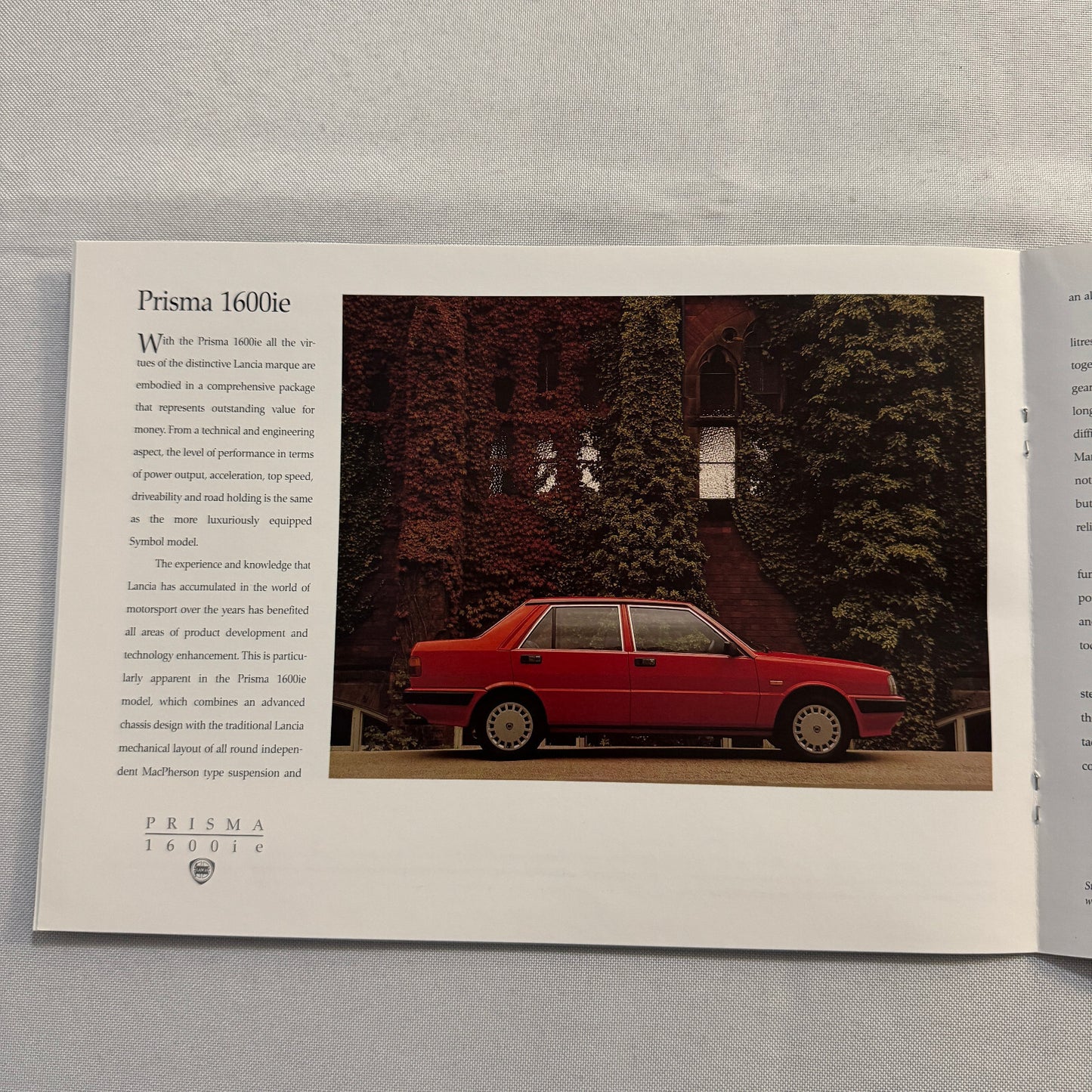 Lancia Prisma Car Sales Brochure Catalog Advertising Prisma Symbol 1600ie