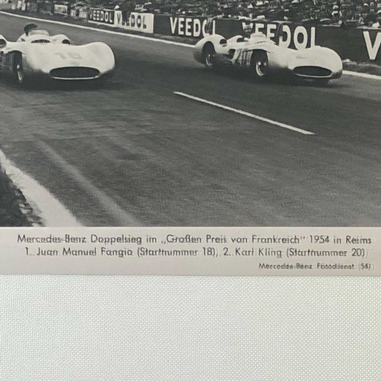 Vintage Racing Photo Photograph Juan Manuel Fangio & Karl Kling Mercedes Reims 