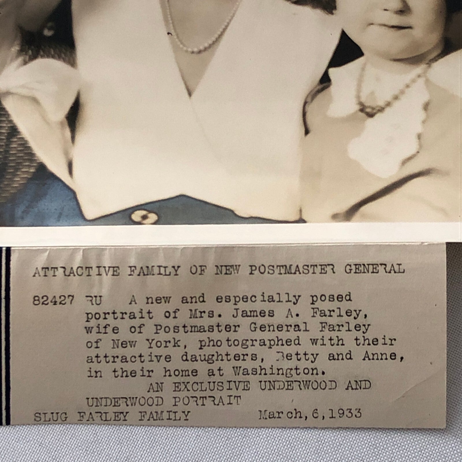 Press Photo Photograph Postmaster General James A Farley Wife Children Family