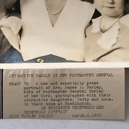 Press Photo Photograph Postmaster General James A Farley Wife Children Family