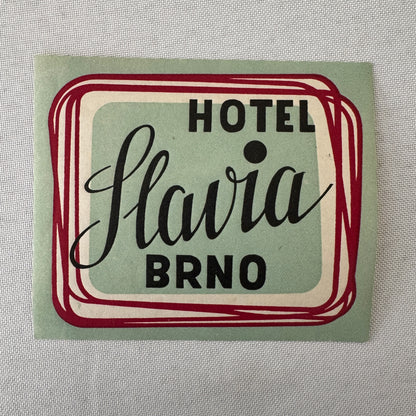 Vintage Hotel Travel Luggage Label Hotel Slavia Brno Czechia Czech Republic