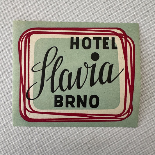 Vintage Hotel Travel Luggage Label Hotel Slavia Brno Czechia Czech Republic