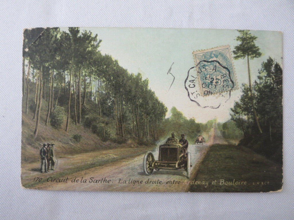 Early Postcard Circuit de la Sarthe Racing Car Post Card French France w/ Stamp 