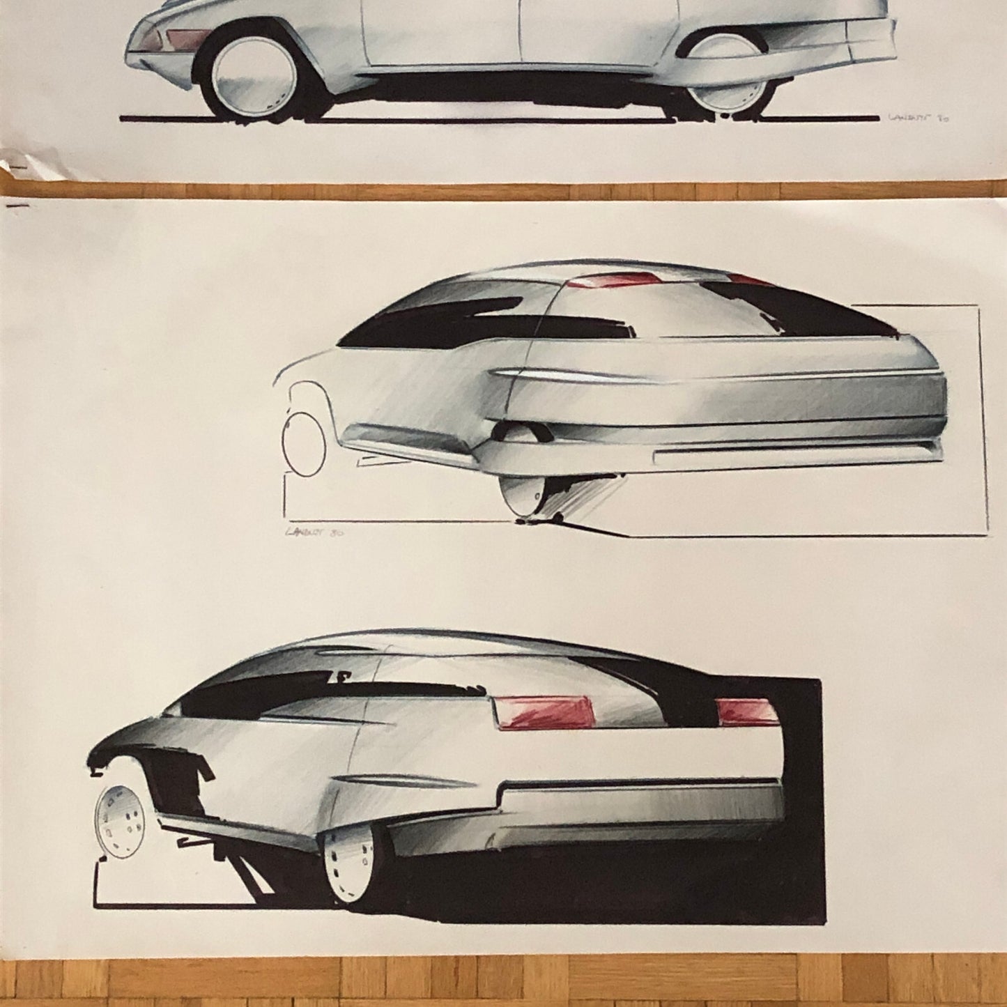 Car Styling Concept Illustration Art Drawing Sketch Vintage Lot 2x LANDUYT 1980