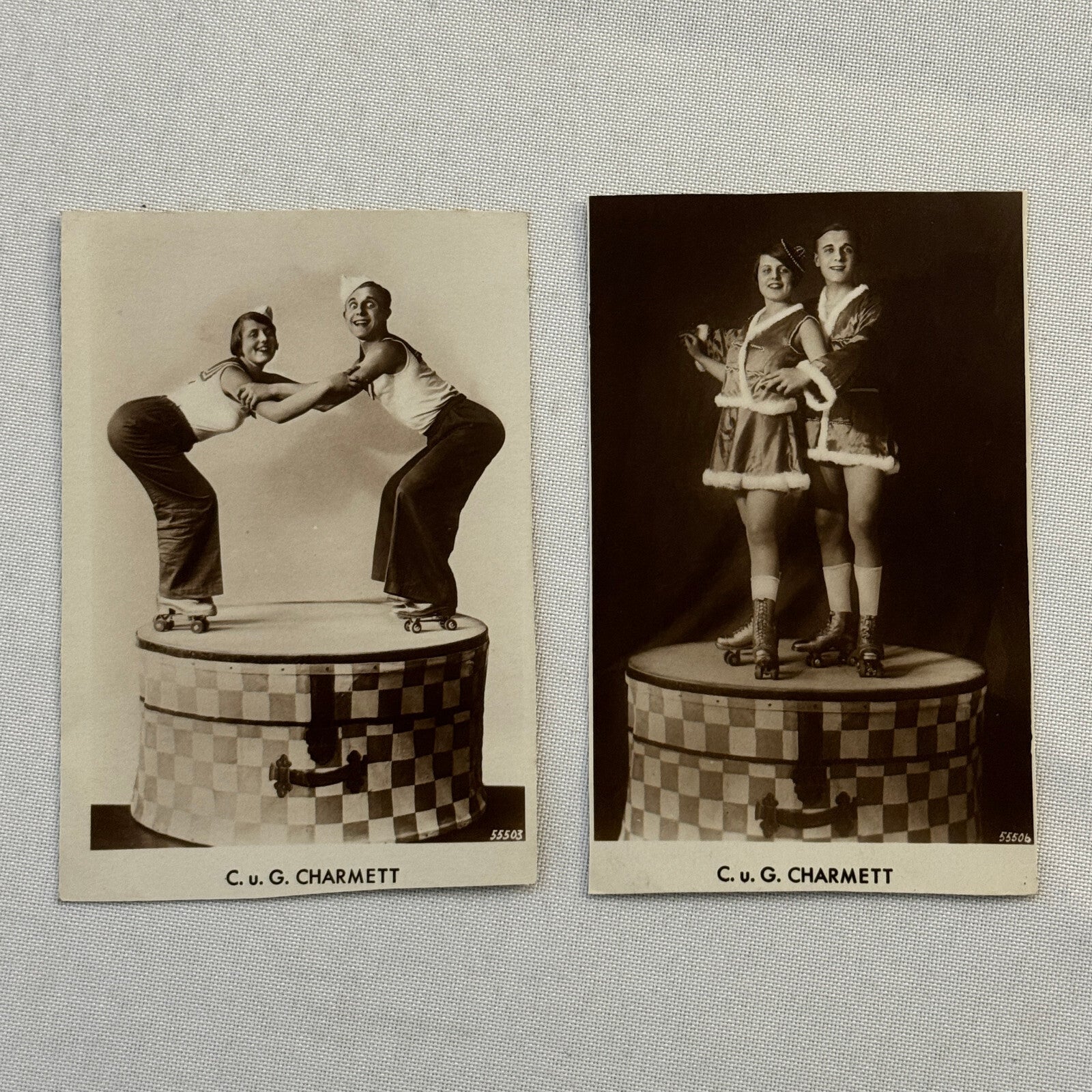 Roller Skating Circus Act Postcard Post Card Lot 2x Charmett European Skate