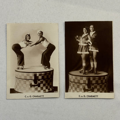 Roller Skating Circus Act Postcard Post Card Lot 2x Charmett European Skate