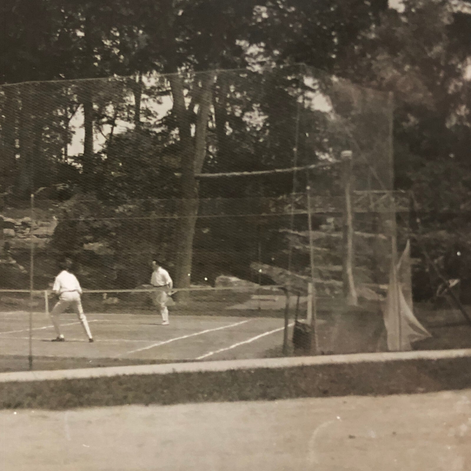 Antique Glass Plate Lantern Slide Photo Tennis Players on Court