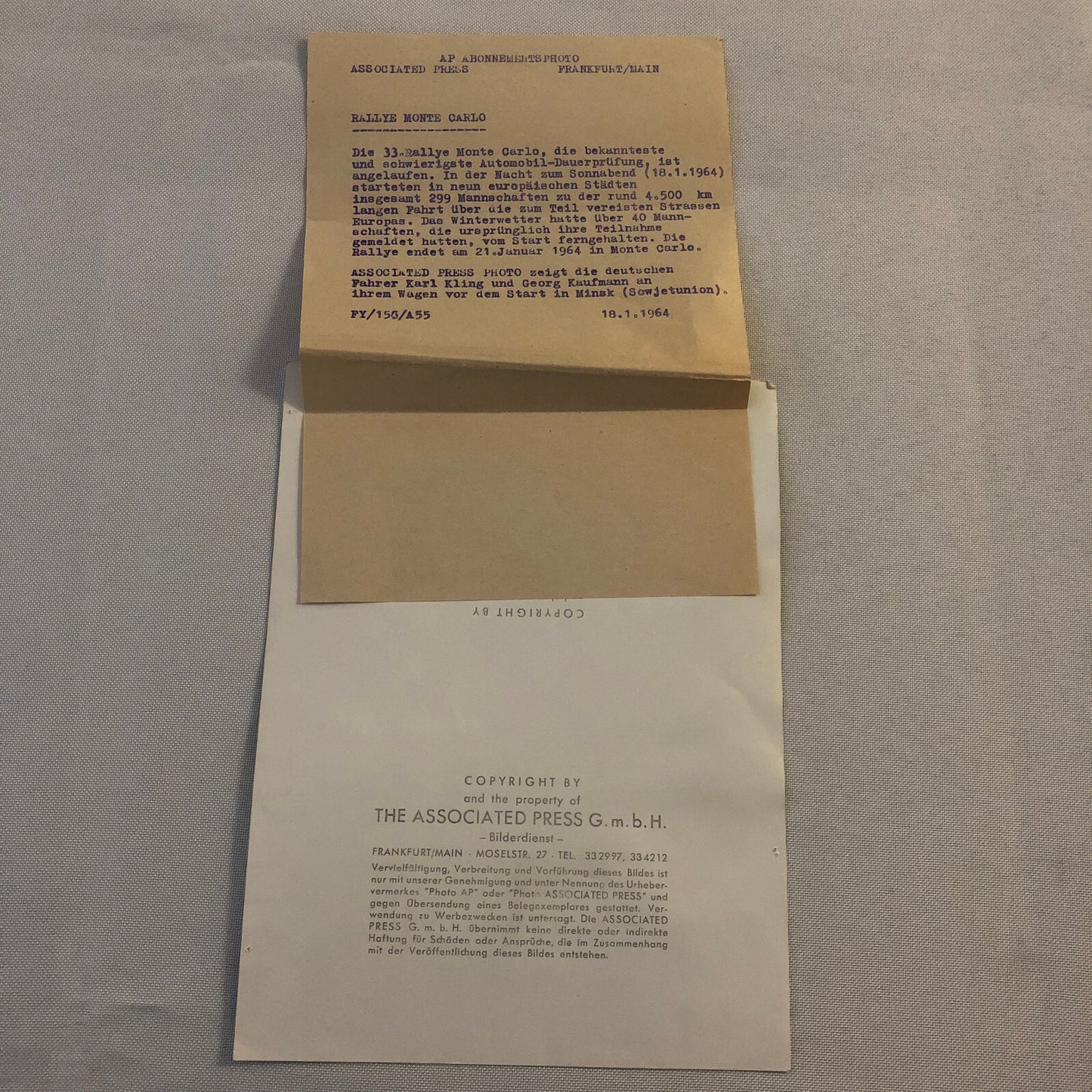 Vintage 1964 Rallye Monte Carlo Rally Racing Press Photo Audi Karl Kling + 