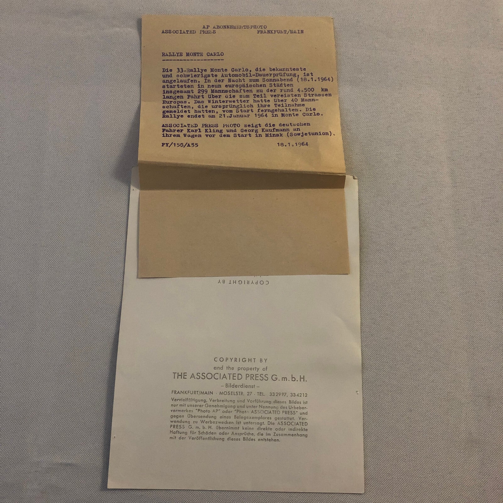 Vintage 1964 Rallye Monte Carlo Rally Racing Press Photo Audi Karl Kling + 
