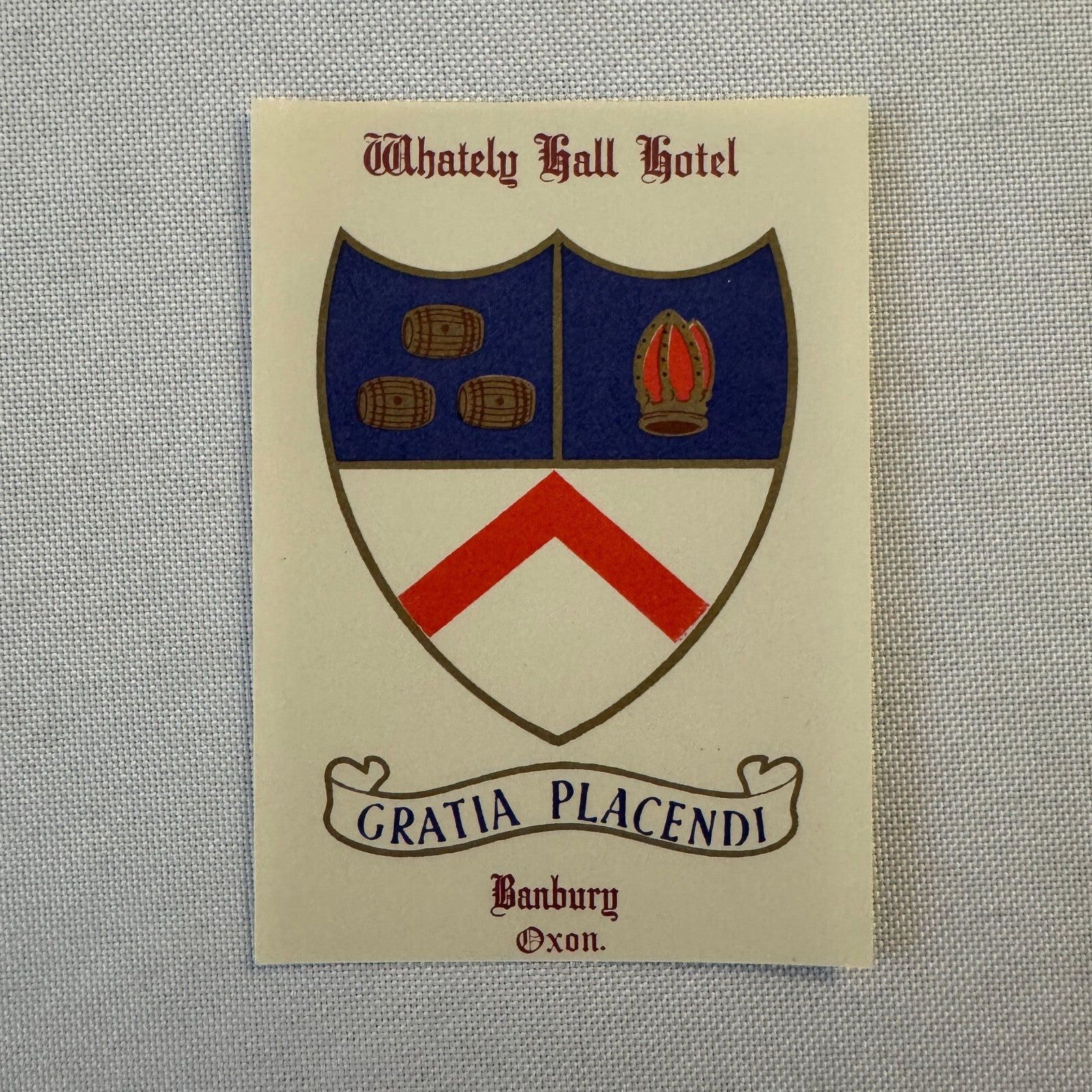 Vintage Hotel Travel Luggage Label Whately Hall Hotel Banbury Oxon England UK
