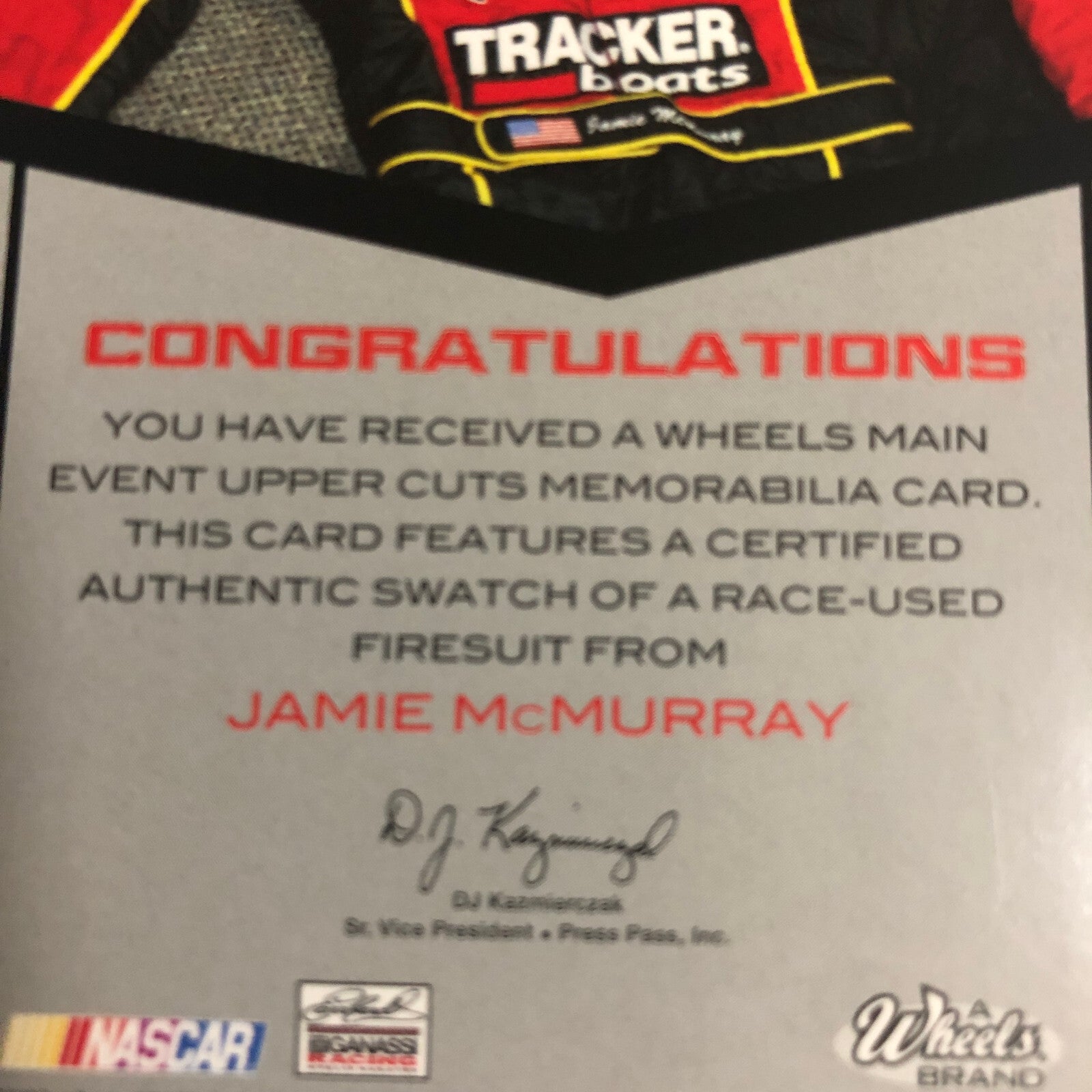 2010 Wheels Uppercuts Jamie McMurray Race Used Firesuit Relic Card /75 NASCAR