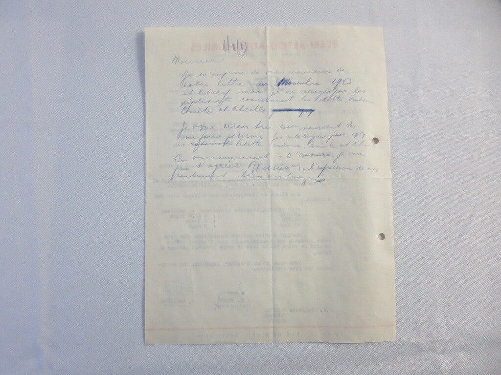 1953 French Ford Dealer Dealership Letter Letterhead Document Car - Berri Artois