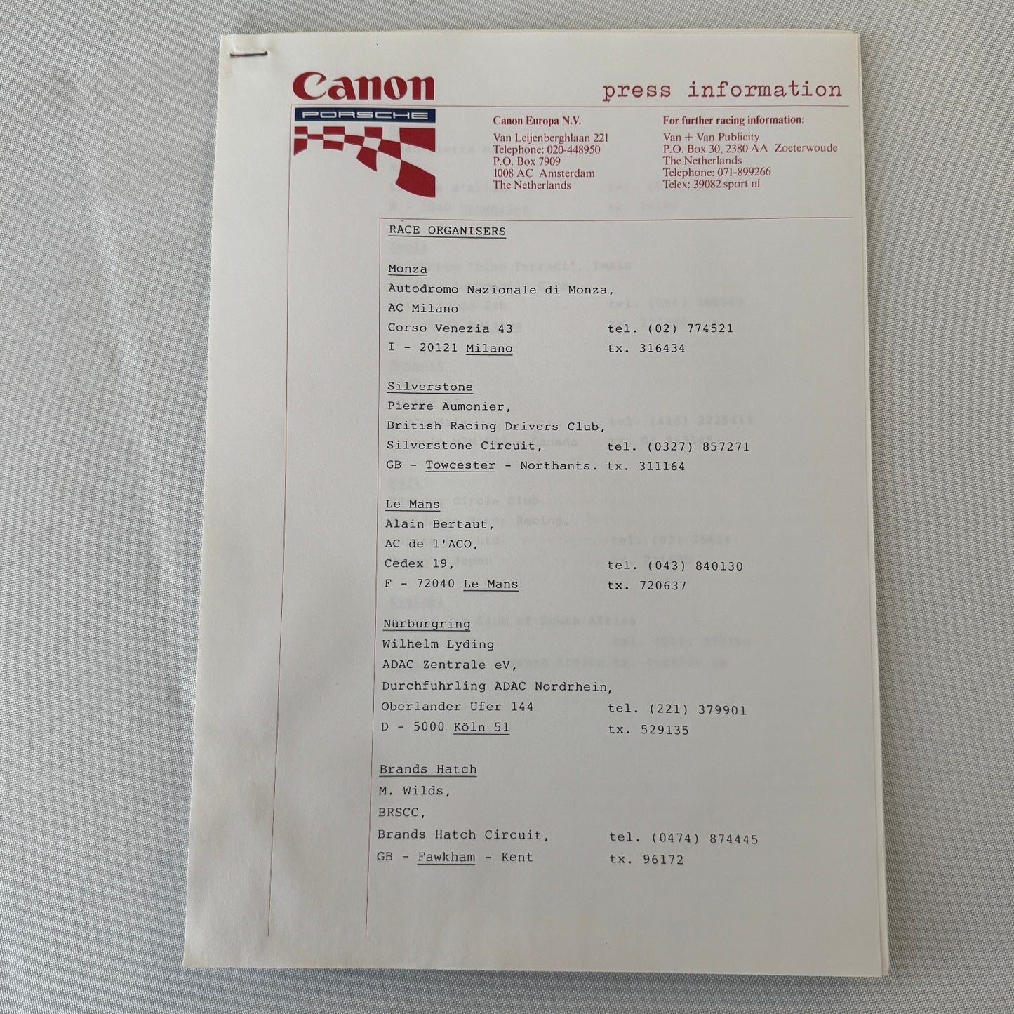 1984 Canon Porsche Racing Press Kit Photos Jan Lammers Jonathan Palmer